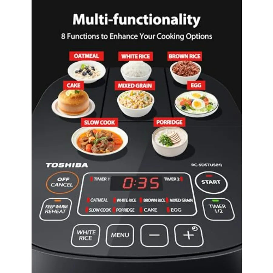 Small Rice Cooker, 3-Cup Uncooked, for 1-3 People, LCD Display, 8 Cooking Functions, Nonstick Inner Pot