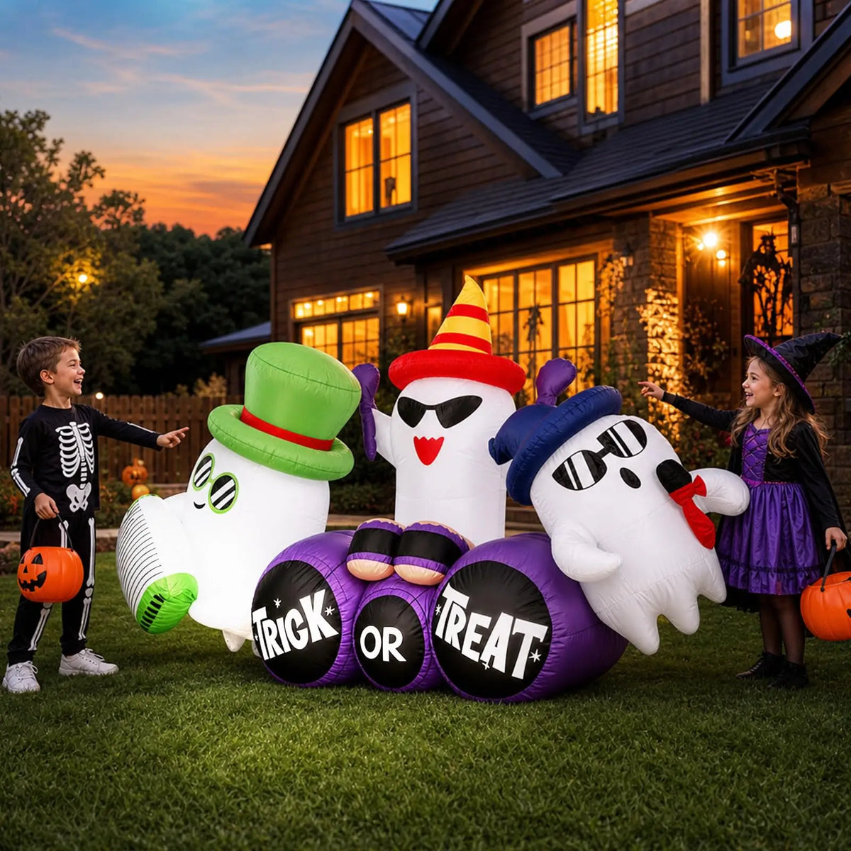 8FT Halloween Ghost Band Inflatable With 6 LED Lights Trick Or Treat Blow Up Outdoor Toy Decoration For Yard Lawn Porch Party Decor