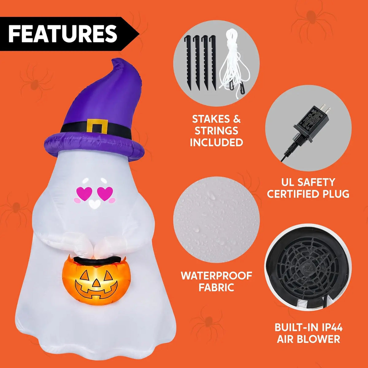 5FT Halloween Inflatable Witch Ghost Decor with Projector Face and Music Halloween Blow Up Yard Decoration with 8 Expressions Projection and Music Box for Party Outdoor Garden Lawn Decor