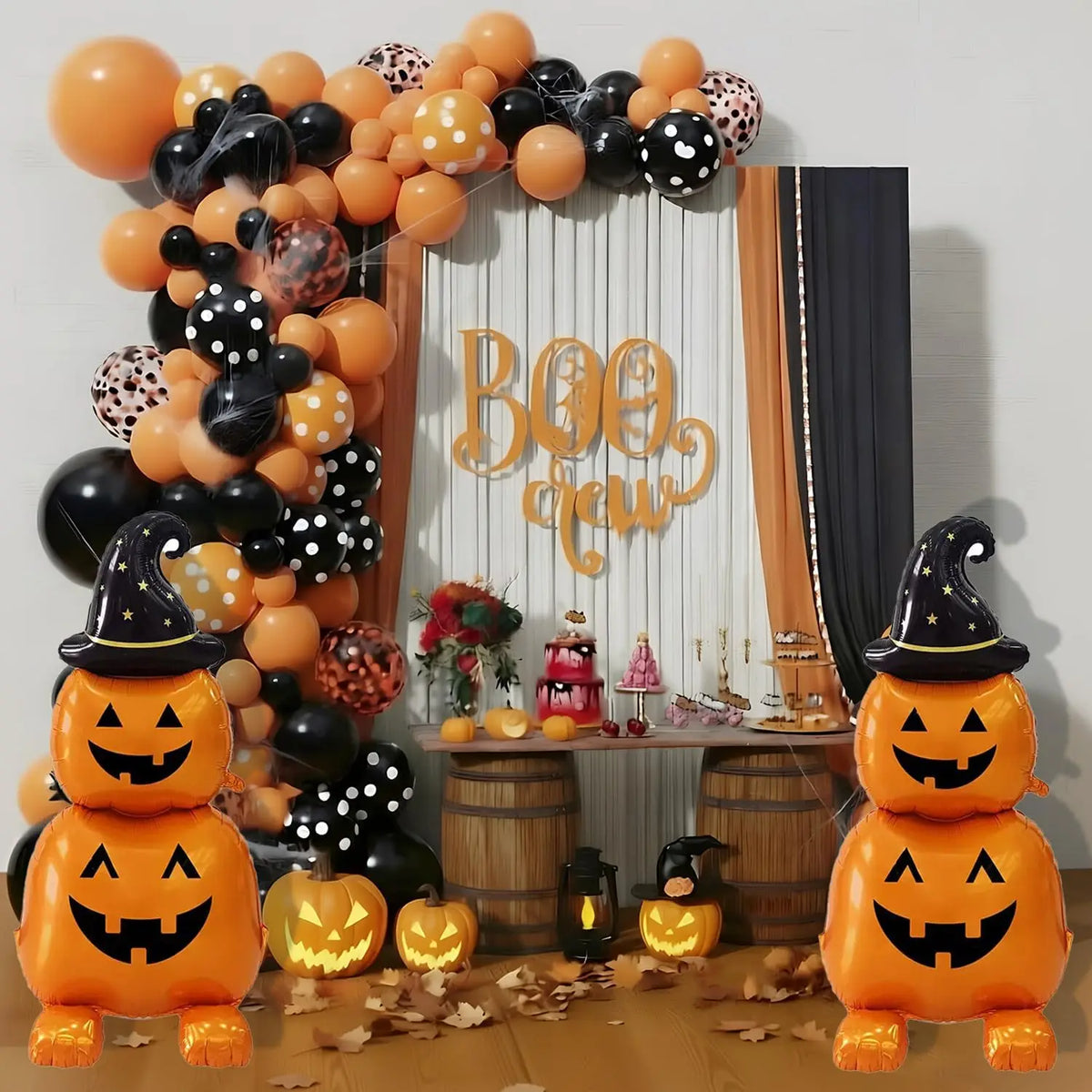 2Pcs Halloween Foil Balloons Standing Witch Stacked Pumpkin Balloons