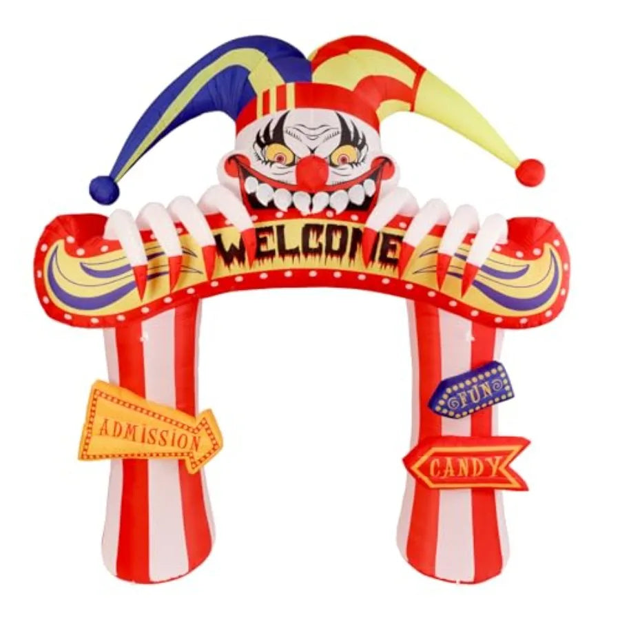 10 Ft Halloween Inflatable Clowns Arched Door Outdoor Decorations, Day of The Dead Blow Up Yard Decor with Built-in LED Light P