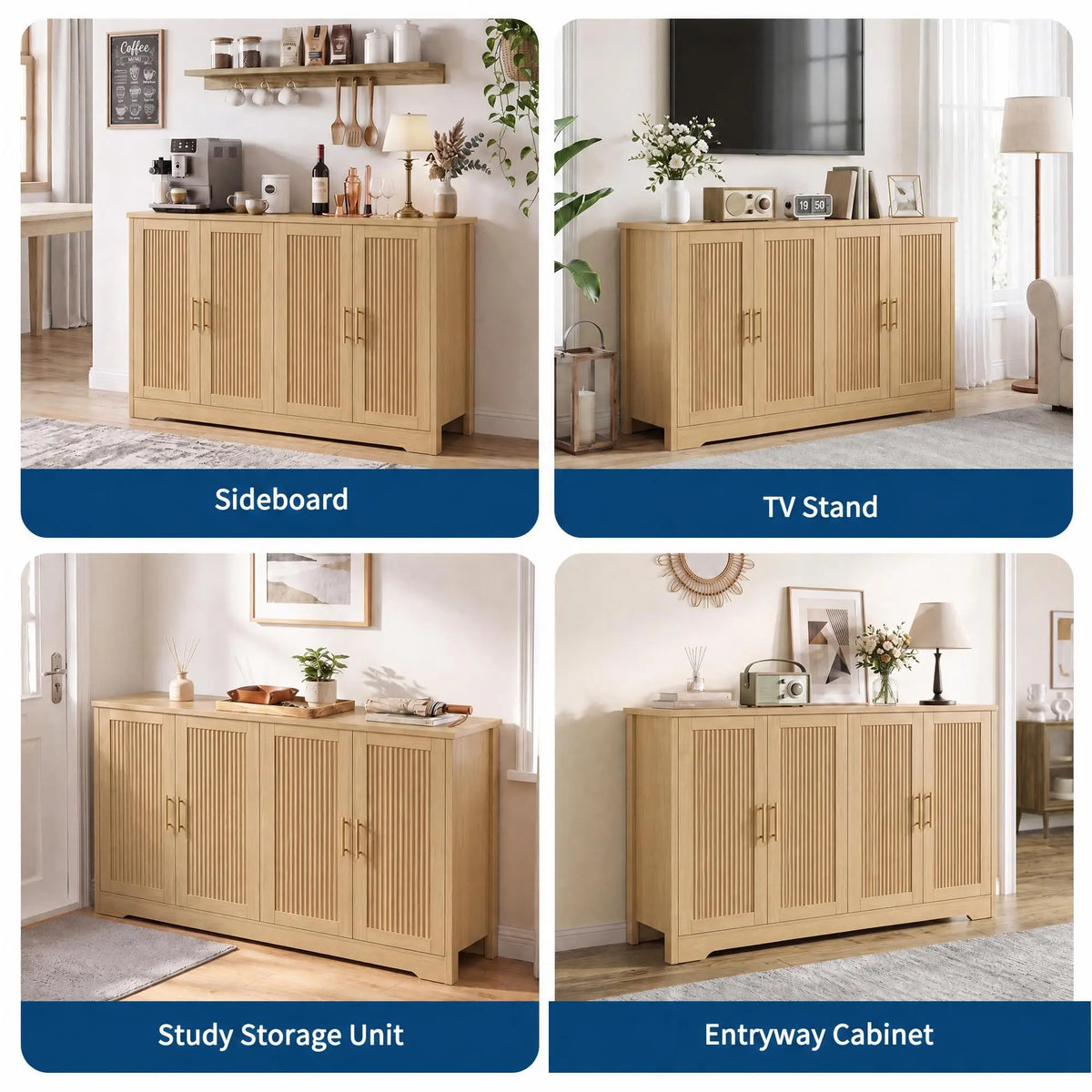HiMISS Fluted Sideboard Buffet Cabinet With Shelves And Wine Rack