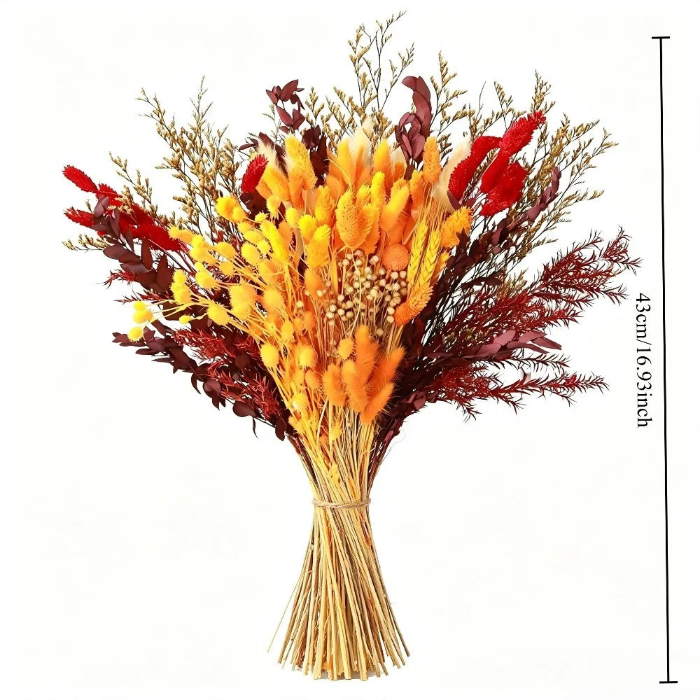 Autumn Boho Dried Flower Bouquet, Bunny Tails Grass, Setaria, Limonium, Preserved Leaves, Natural Dried Floral Vase Filler, Home Table Thanksgiving Wedding Decor, Christmas Valentine's Day Party Decoration, Holiday Gift for M