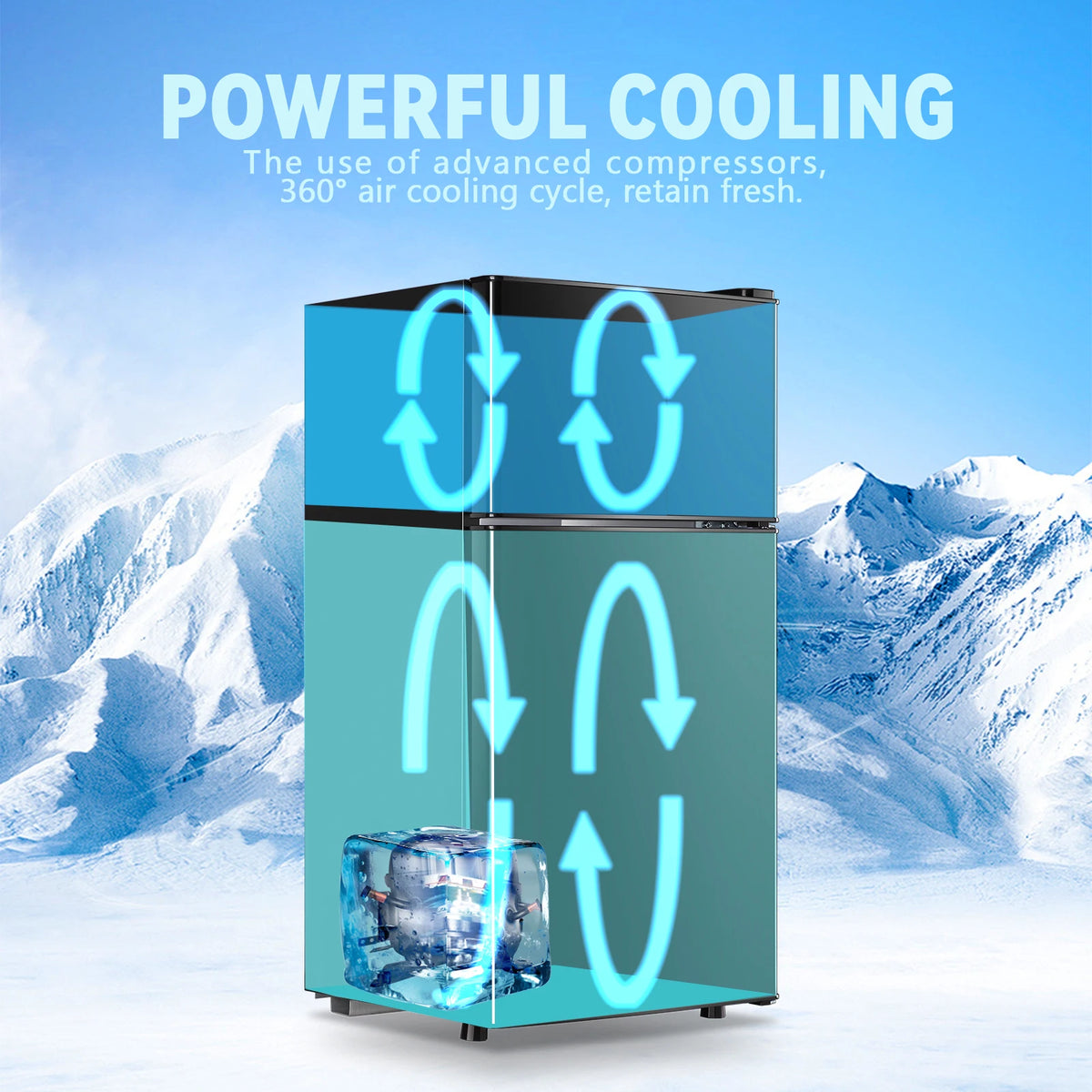 Mini Fridge with Top Freezer 2.0 Cu.ft Two Door Small Grey Refrigerator for Personal Use Includes Egg Tray