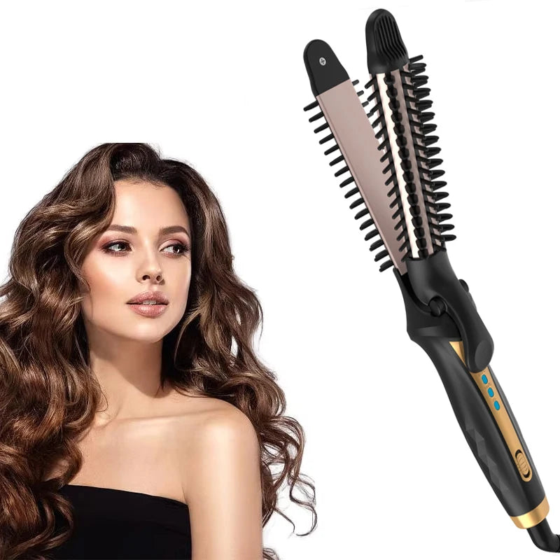 New type of multi-functional LED PTC hair styling tool - electric hair curler and straightening comb - suitable for both home use and travel.