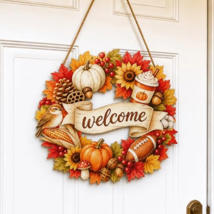 Fall Door Decor Wooden Hello Fall Sign, Pumpkin Truck Door Hanger Wooden Hello Fall pumpkin truck sign for front door, porch, w