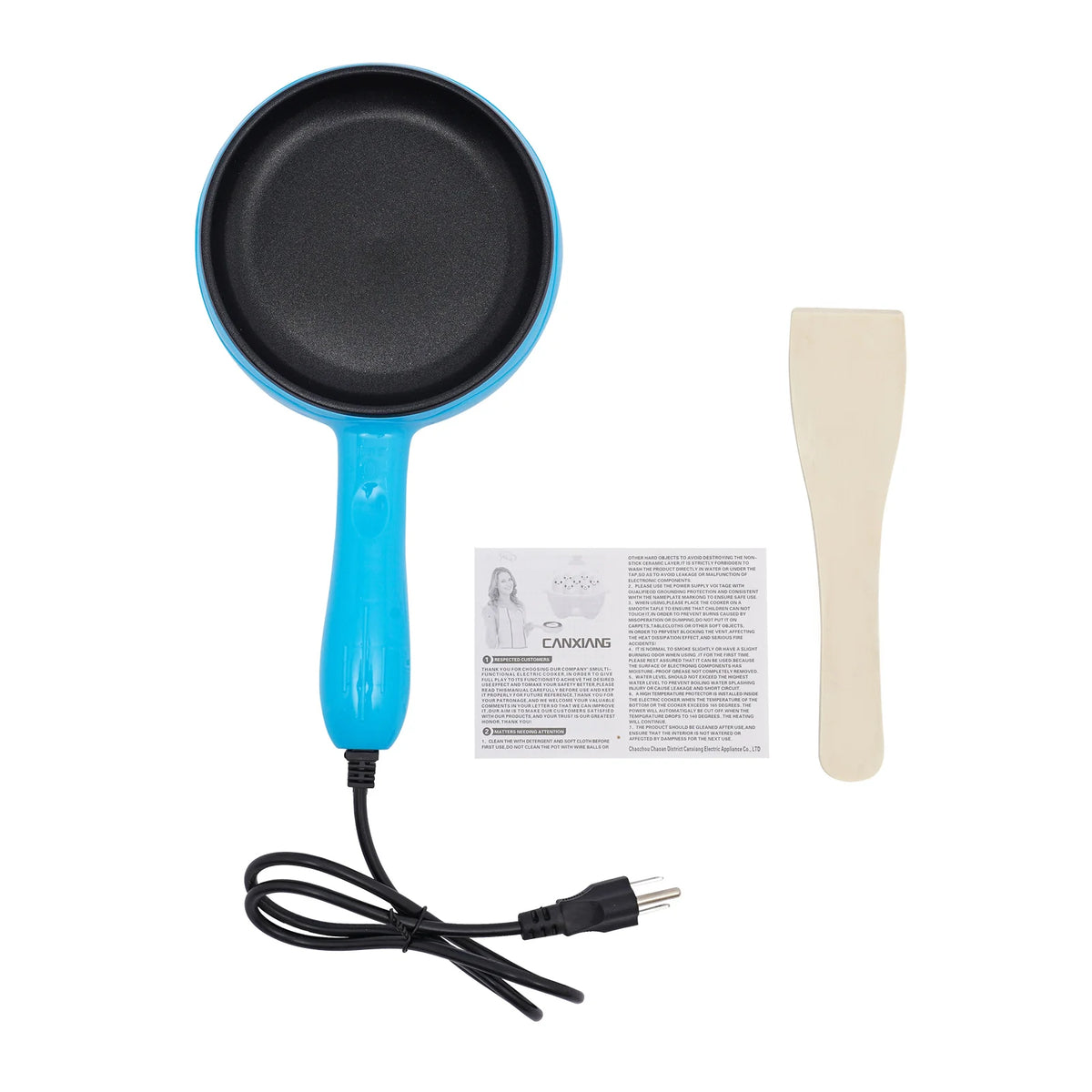 Portable Electric Skillet for Home Kitchen Dorm, 450W Non-Stick Blue Frying Pan
