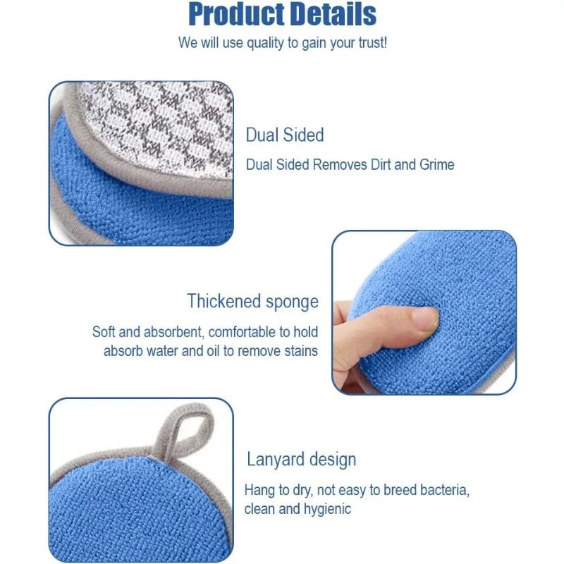 6 Pack Kitchen Scrub Sponges, Reusable Double Sided Washable Sponges Microfibre Scrubbing Sponge for Kitchen Dishes Plates Pans, Grey