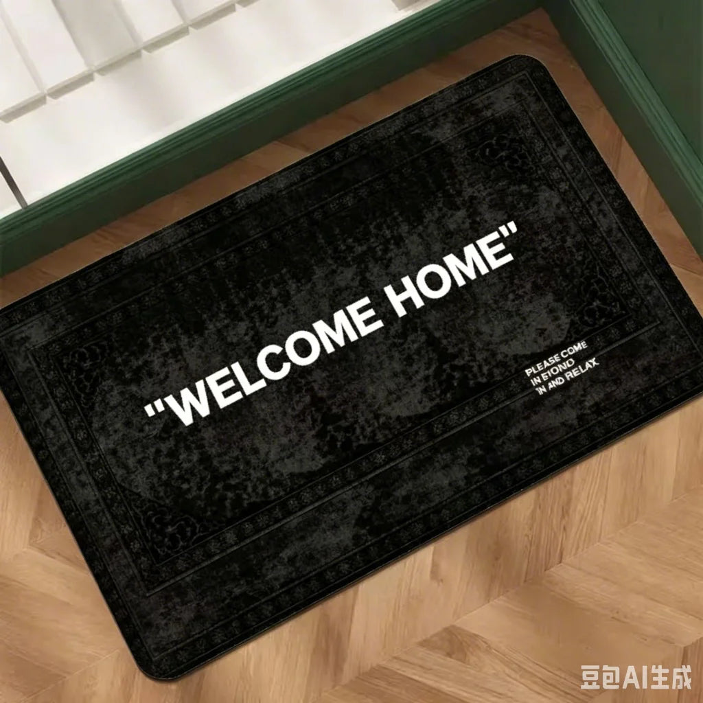 1pc Soft Absorbent Flannel Door Mat Suitable for Indoor/Outdoor Use, Non-Slip PVC Backing with "Please Remove Shoes", Machine Washable Suitable for Entryway, Kitchen, - Dark Gray Stripes Floor for Holiday Gifts, 2D Flat