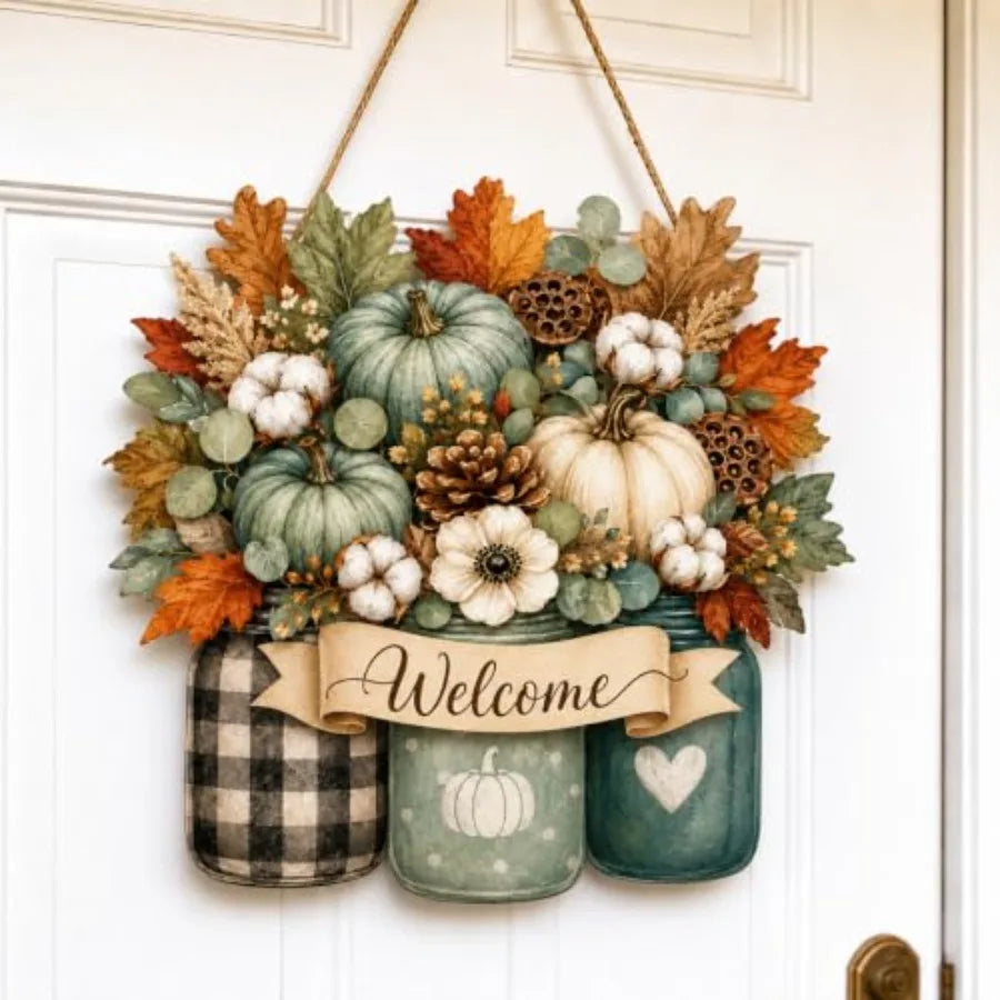 Fall Door Decor Wooden Hello Fall Sign, Pumpkin Truck Door Hanger Wooden Hello Fall pumpkin truck sign for front door, porch, w