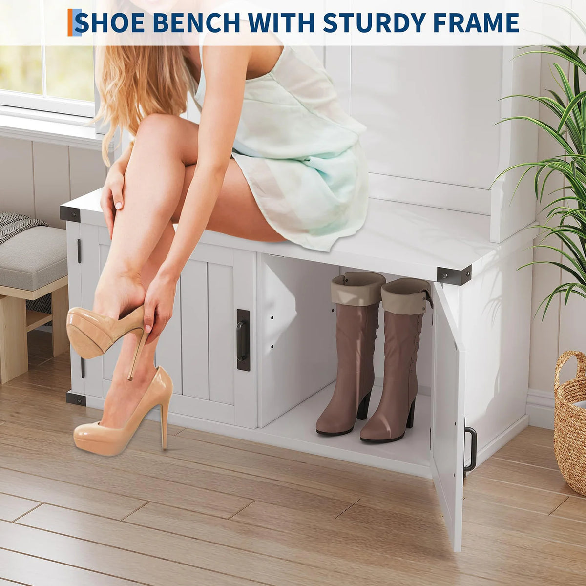 HiMISS Wooden Hall Tree With Bench And Shoe Storage