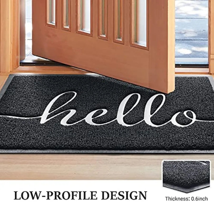 Door Mat 30"x17.5", Black,Welcome Mat Low Profile Front Doormat Floor Mat Non Slip Rugs for Entryway, Patio, High Traffic Areas