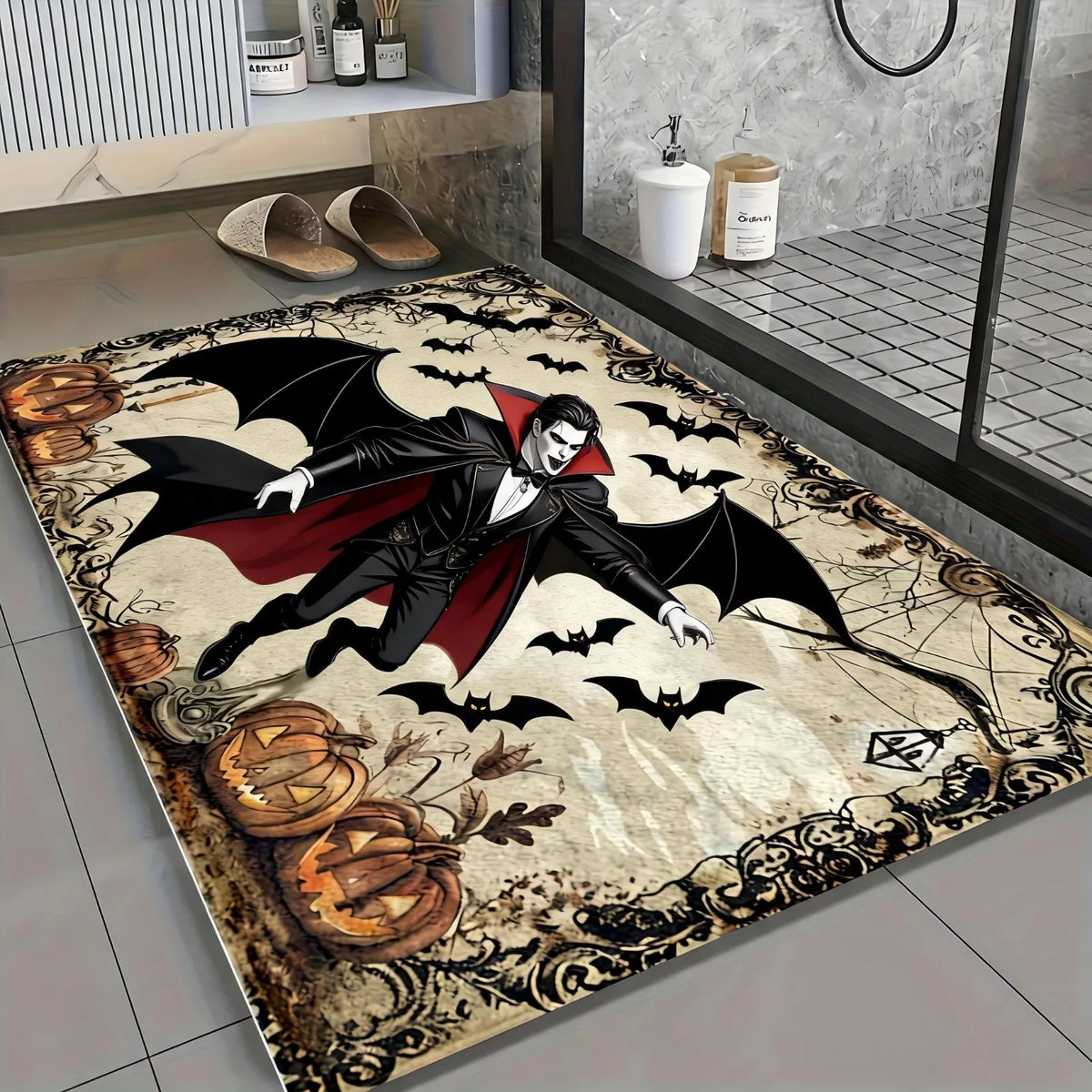 1pc 2D Flat Halloween Bathroom Mat Microfiber Non-slip Mat, Wicked Witch Pattern, Imitation Cashmere Material, Machine Washable, Halloween Decoration, Suitable for Kitchen, Bathroom, Shower, Can Be Given as a Gift, 2D Flat