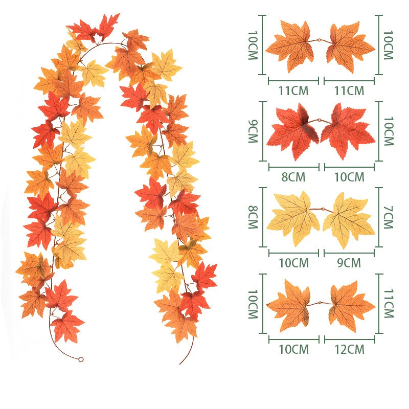 1/2Pcs Fall Artificial Maple Leaves Vine Hanging Rattan Wreath for Thanksgiving Halloween Day Decoration Home Room Decor Garland
