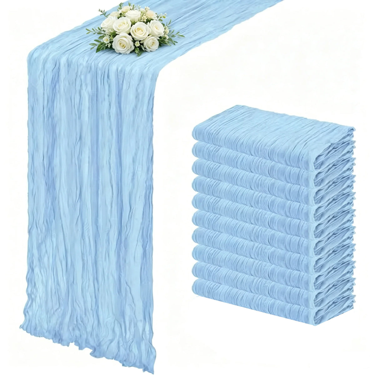 10 PCS  Gauze Cheese Cloth Table Runner 21×120 Inches, Lightweight Polyester Rustic Table Runner, Romantic Aesthetic Table Centerpiece, Reusable Table Linens for Wedding Arch Decor Birthday Dinner New Year Picnic Restaurant