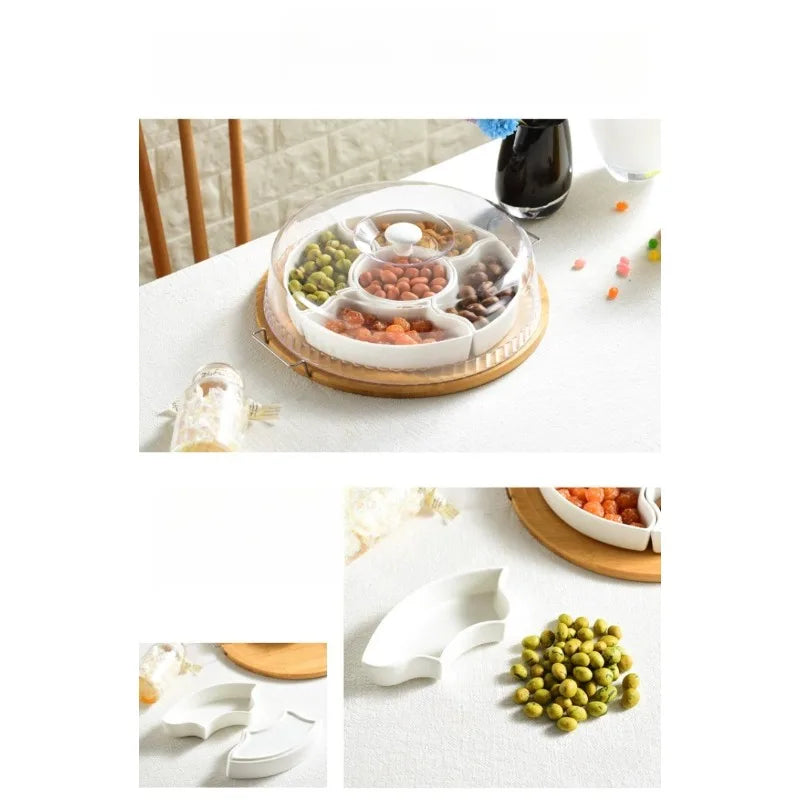 1Pc Creative Multi‑Compartment Ceramic Fruit Plate Snack Tray for Living Room Dried Fruit Nuts New Year Use