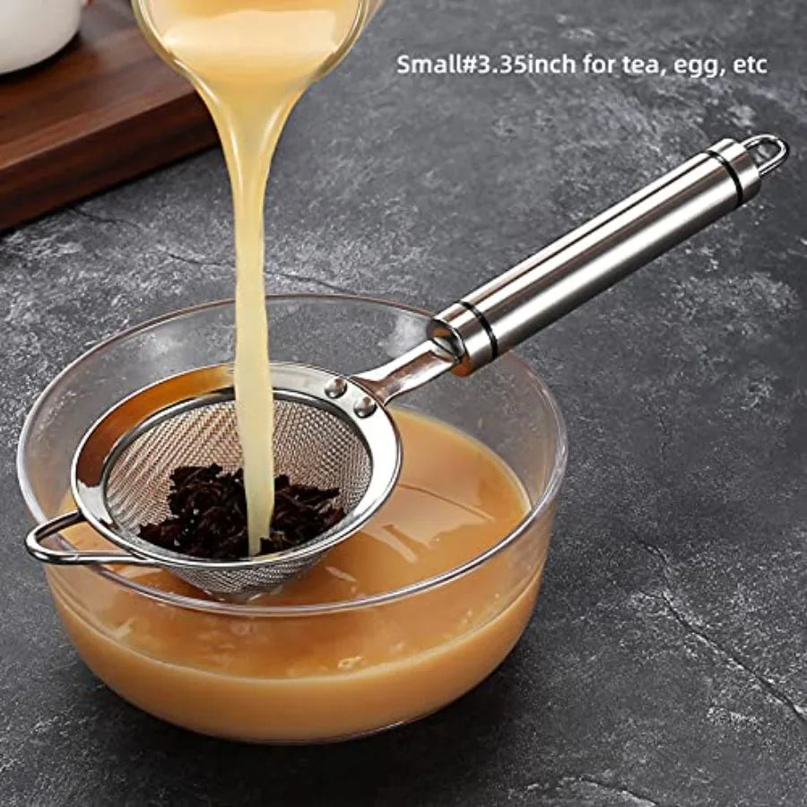304 Stainless Steel Fine Mesh Strainers for Kitchen, Colander-Skimmer with Handle, Sieve Sifters for Food, Tea, Rice, Oil, Nood