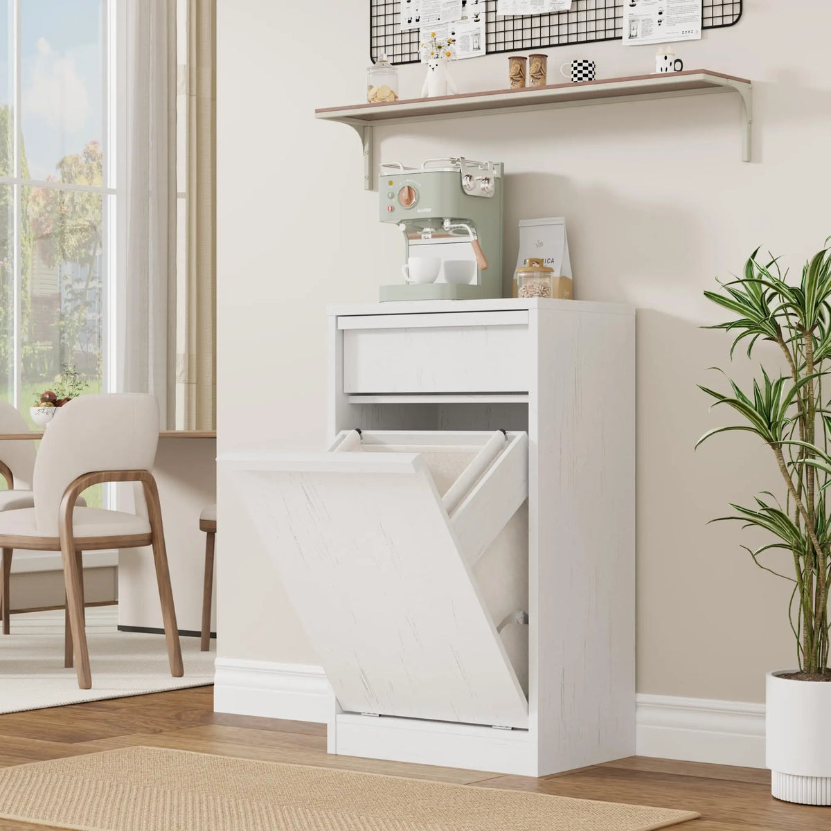 HiMISS Farmhouse Tilt Out Laundry Hamper Cabinet With Drawer