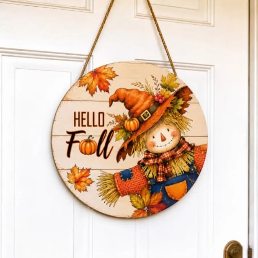 Fall Door Decor Wooden Hello Fall Sign, Pumpkin Truck Door Hanger Wooden Hello Fall pumpkin truck sign for front door, porch, w